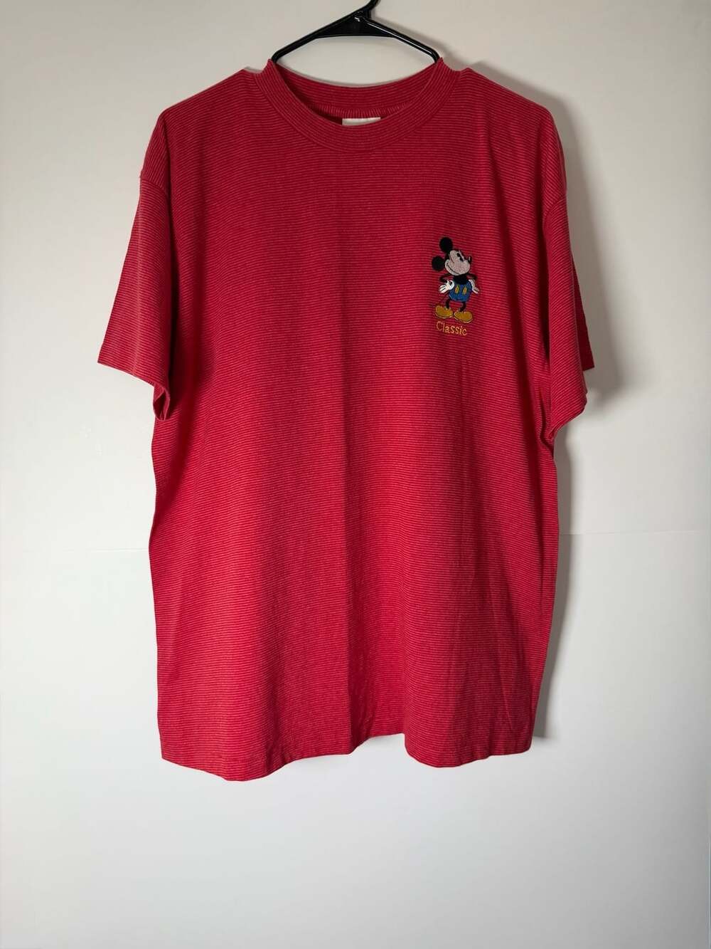 Vintage 90s Disney Mickey Mouse Embroidered Tee Made in USA Red Textured